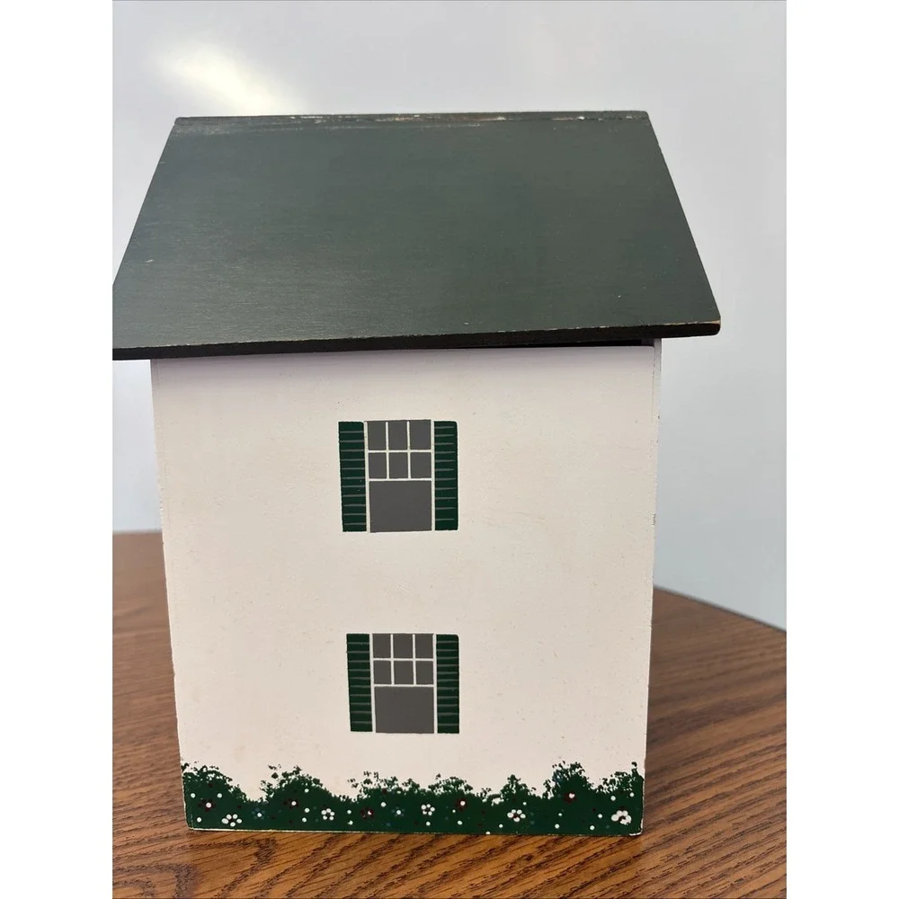Vintage Cookie Cottage Wood Cookie Jar Holder Old World Primitive House Canister